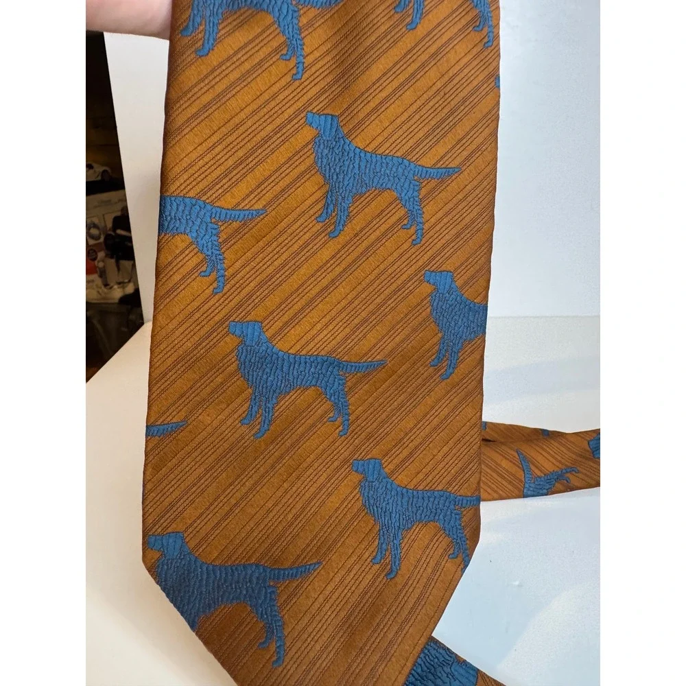 Vintage Pulitzer Tie Amber Blue Setter Dog Wide Novelty‎ Necktie